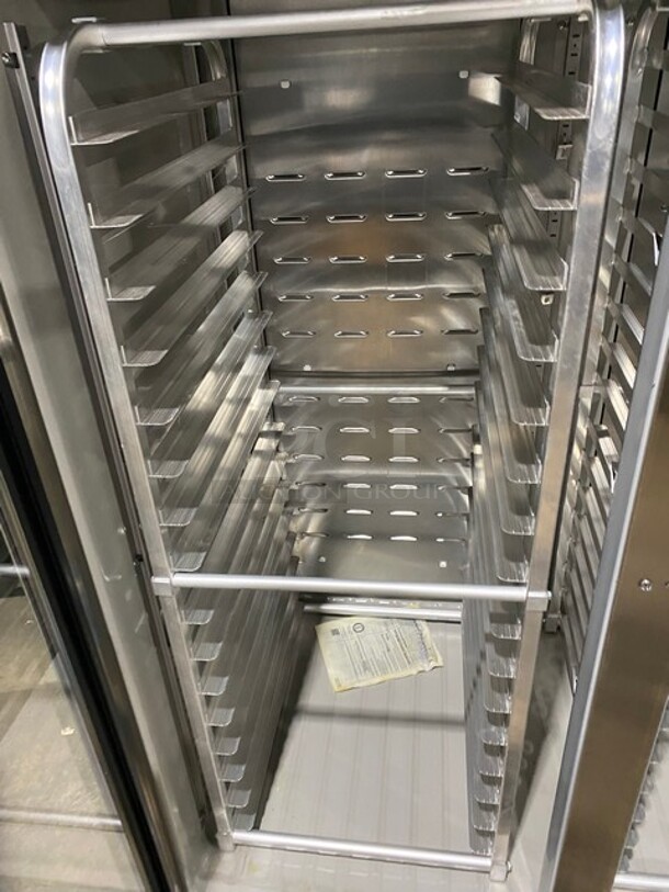 GREAT! Hoshizaki Commercial Double Glass Door Reach In Refrigerator! All Stainless Steel! With Built In Pan Racks! On Casters! 115V 1 Phase! Model: CR2B-FGY SN: E50251C!
 - Image 4 of 10