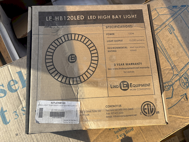 Lind Equipment LE-HB120LED Beacon120 LED Temporary High Bay Light with 3' Cord - 120W, 15, 250 Lumens. Not Tested. 2x Your Bid - Image 1 of 2