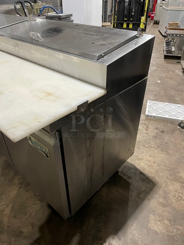 Avantco Commercial Refrigerated Mega Top Pizza Prep Table! With 3 Door Cooler Underneath! All Stainless Steel! With Poly Coated Racks! With Full Sized Cutting Board! On Casters! 115V! Model: 178PICL3HC! Working When Removed! - Image 2 of 10