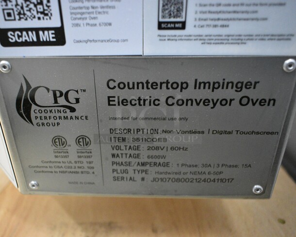 BRAND NEW SCRATCH AND DENT! Cooking Performance Group CPG 351ICOEB Stainless Steel Commercial Countertop Electric Powered Conveyor Pizza Oven. Missing Belt. 208 Volts, 1 Phase.  - Image 8 of 8