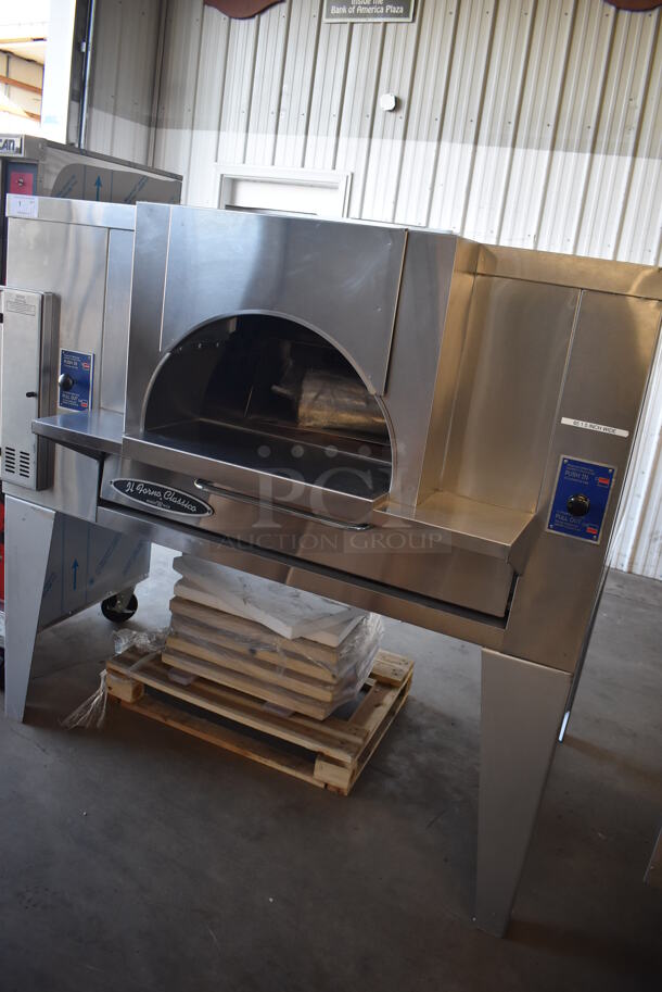 BRAND NEW! 2019 Bakers Pride FC-516 Stainless Steel Commercial Natural Gas Powered / Coal Burning / Wood Fired Il Forno Pizza Oven w/ Cooking Stones on Metal Legs. 140,000 BTU. 65.5x54x67 - Image 2 of 11