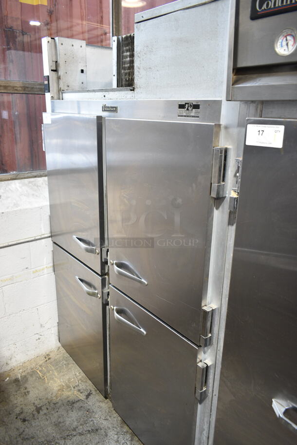 Traulsen G20000 Stainless Steel Commercial 4 Half Size Door Reach In Cooler w/ Poly Coated Racks. 115 Volts, 1 Phase. Tested and Powers On But Does Not Get Cold 
 - Image 1 of 7
