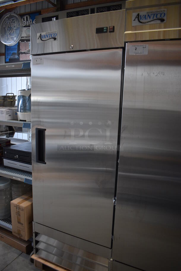 BRAND NEW SCRATCH AND DENT! Avantco Model 178A19FHC Stainless Steel Commercial Single Door Reach In Freezer w/ Poly Coated Racks on Commercial Casters. 115 Volts, 1 Phase. 29x26x77.5. Tested and Working! - Image 3 of 8