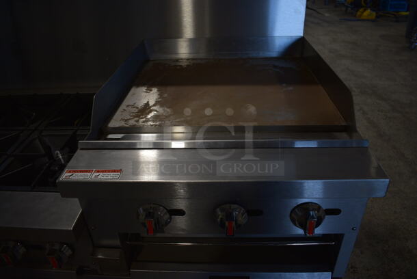BRAND NEW! CPG S60-GS24-N Stainless Steel Commercial Natural Gas Powered 6 Burner Range w/ Flat Top Griddle, 2 Ovens, Over Shelf and Back Splash. 276,000 BTU. 60x33x60 - Image 4 of 10