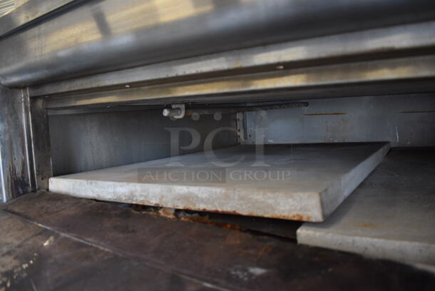 Blodgett Model 1048DD/AA-S Stainless Steel Commercial Natural Gas Powered Single Deck Pizza Oven on Metal Legs w/ Commercial Casters. Comes w/ 2 Cooking Stones. Unit Has An Added Humidity Steam Box Attachment For Donut Baking. 80,000 BTU. 60.5x45.5x72.5 - Image 8 of 12