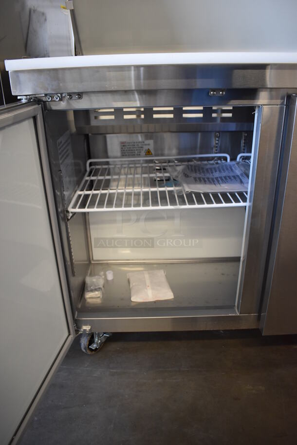 Avantco 178APT48HC Stainless Steel Commercial Sandwich Salad Prep Table Bain Marie Mega Top on Commercial Casters. 115 Volts, 1 Phase. 47x30.5x42.5. Tested and Powers On But Does Not Get Cold - Image 7 of 11