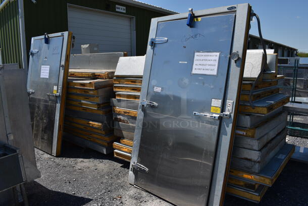 ALL ONE MONEY! Lot of 2 Pallets of Walk In Panels to 8'x10'x7' Norlake Freezer and 8'x14'x7' Norlake Freezer. Comes w/ Copeland Model CF06K5E-PFV-253 208-230 Volt, 1 Phase Compressor, Copeland Model CF09K6E-TF5-945 200-230 Volt, 1 Phase Compressor, Trenton Model TRLP209LES2BR69 208-230 Volts, 1 Phase Condenser and Model SC26-60B-D 230 Volt, 1 Phase Condenser