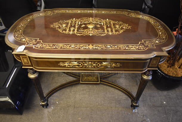 CUSTOM MADE Wooden Reproduction of Napoleon III Writing Desk w/ Inlaid Mother of Pearl. - Image 1 of 11