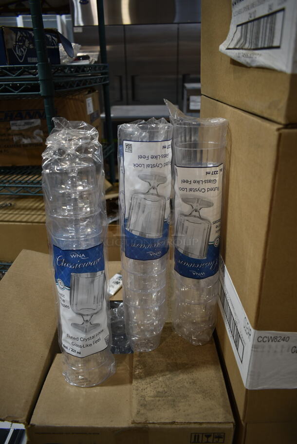 6 Boxes of 240 BRAND NEW CCW8240 Clear Poly Wine Glasses. 6 Times Your Bid!
