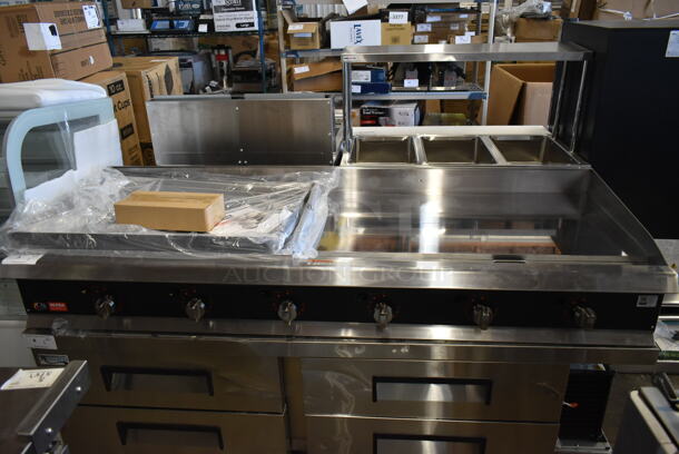 BRAND NEW SCRATCH AND DENT! Cooking Performance Group CPG 351GTUCPG72N Ultra Series Stainless Steel Commercial Countertop 72" Chrome Plated Natural Gas 6-Burner Flat Top Griddle. 180,000 BTU - Image 2 of 7