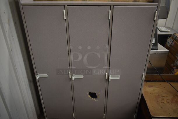BRAND NEW SCRATCH AND DENT! Gray 3 Door Cabinet. - Image 2 of 6