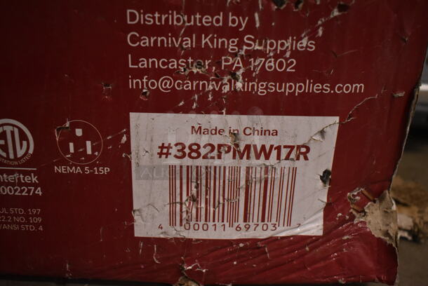 BRAND NEW SCRATCH AND DENT! Carnival King 382PMW17R Stainless Steel Commercial Royalty Series 8 oz. Commercial Popcorn Machine / Popper with Warming / Holding Merchandiser. See Pictures For Broken Glass. 120 Volts, 1 Phase. Tested and Working! - Image 3 of 5