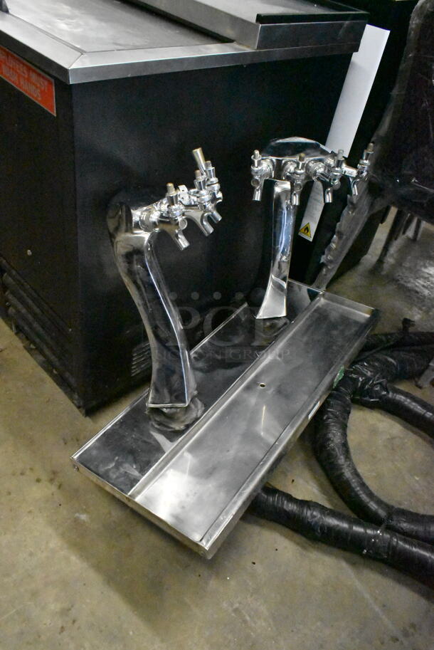 Two Metal Commercial 4 Tap Beer Towers on Drip Tray. No Grate. - Image 4 of 5