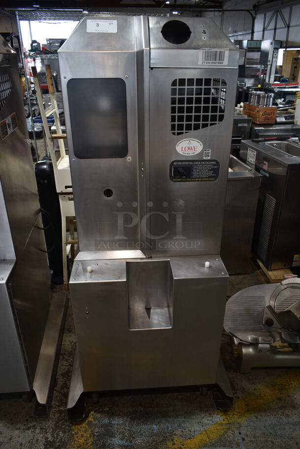 Fresh N Squeeze POS-1 Stainless Steel Commercial Floor Style Automatic Citrus Juicer on Commercial Casters. 120 Volts, 1 Phase. Tested and Does Not Power On