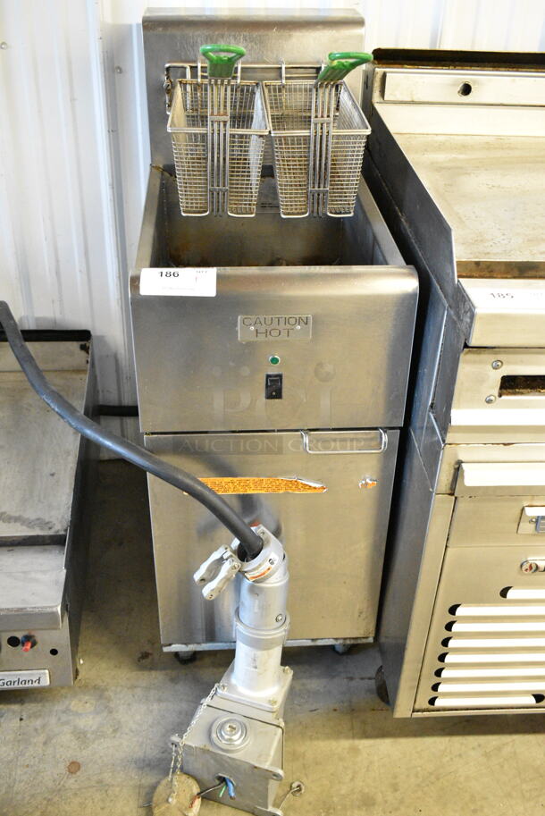 Frymaster SR14ESD Stainless Steel Commercial Floor Style Electric Powered Deep Fat Fryer w/ 2 Metal Fry Baskets.  - Image 2 of 4