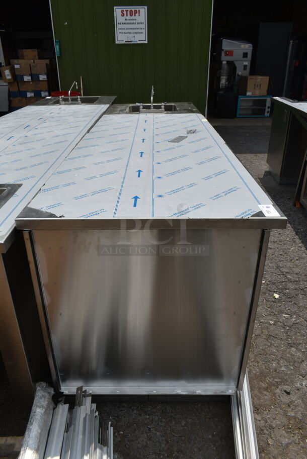 BRAND NEW SCRATCH AND DENT! Stainless Steel Commercial Counter w/ Sink Bay, Faucet, Handles and Under Shelves. - Image 3 of 10
