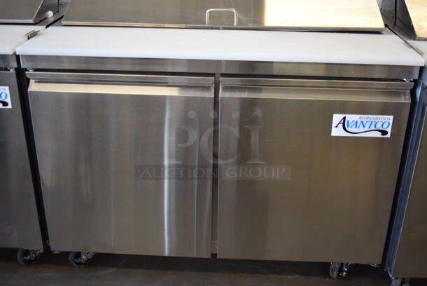 Avantco 178APT48HC Stainless Steel Commercial Sandwich Salad Prep Table Bain Marie Mega Top on Commercial Casters. 115 Volts, 1 Phase. 47x30.5x42.5. Tested and Powers On But Does Not Get Cold - Image 4 of 7