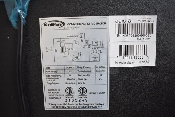 BRAND NEW SCRATCH AND DENT! KoolMore MDR-9CP Metal Commercial Single Door Reach In Cooler Merchandiser. 115 Volts, 1 Phase. 21x21x69. Tested and Working! - Image 6 of 6