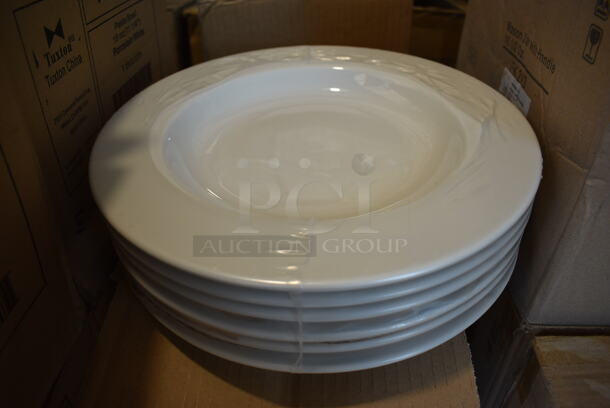 12 BRAND NEW IN BOX! Tuxton ALD-120 White Ceramic Plates. 12x12x1.5. 12 Times Your Bid!