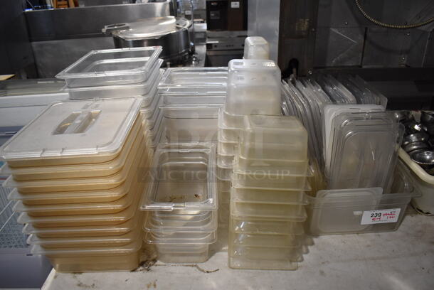 ALL ONE MONEY! Lot of Various Clear Poly Drop In Bins and Lids. Includes 1/6x4, 1/6x6, 1/9x4