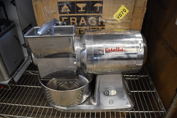 LIKE NEW SCRATCH AND DENT IN BOX! Estella 348CG112 Stainless Steel Commercial Countertop Grater. Used a Few Times at Trade Show 120 Volts, 1 Phase. 17x12x15. Tested and Working!