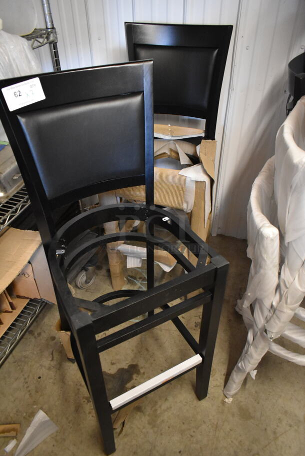 2 BRAND NEW SCRATCH AND DENT! Lancaster Table & Seating 164BSOBBLKFR Black Wood Pattern Bar Height Chair Frame w/ Black Back Rest. 2 Times Your Bid!