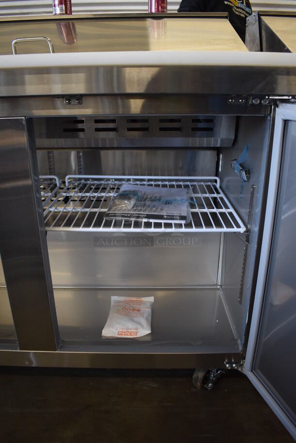 Avantco 178APT48HC Stainless Steel Commercial Sandwich Salad Prep Table Bain Marie Mega Top on Commercial Casters. 115 Volts, 1 Phase. 47x30.5x42.5. Tested and Powers On But Does Not Get Cold - Image 7 of 7
