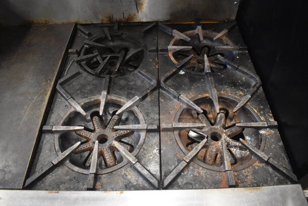 Garland Stainless Steel Commercial Natural Gas Powered 4 Burner Range w/ Left Side Flat Top Griddle, Oven, Over Shelf and Back Splash. 36x30x60 - Image 3 of 6