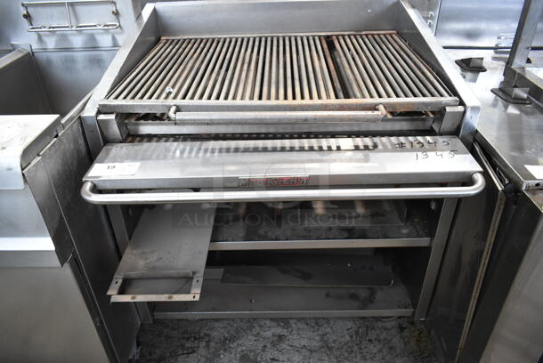MagiKitch'n FM-636-H Stainless Steel Commercial Natural Gas Powered Charbroiler Grill w/ Under Shelf on Commercial Casters.  - Image 1 of 8