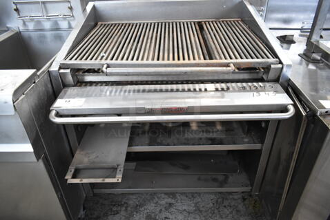 MagiKitch'n FM-636-H Stainless Steel Commercial Natural Gas Powered Charbroiler Grill w/ Under Shelf on Commercial Casters. 