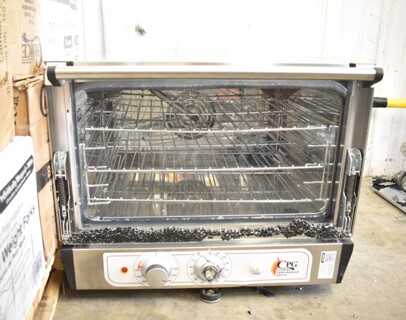 BRAND NEW SCRATCH AND DENT! Cooking Performance Group CPG 351COHT3A Stainless Steel Commercial Electric Thermostatic Countertop 3 Tray Half Size Convection Oven with Steam Injection. See Pictures For Broken Glass. 120 Volts, 1 Phase. Tested and Working!