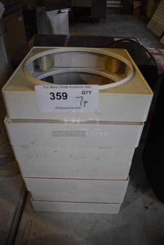 ALL ONE MONEY! Lot of 7 White Poly Ice Cream Tub Collars. 10x10x2.5