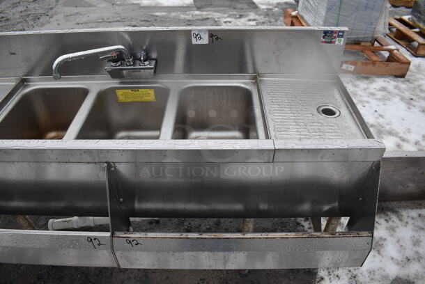 Perlick Stainless Steel 3 Bay Sink w/ Dual Drain Boards, Faucet, Handles and 2 Speedwells. 60x25x36 - Image 3 of 5