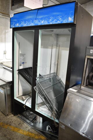 BRAND NEW SCRATCH AND DENT! 2024 Avantco 178GDC40HCB Metal Commercial 2 Door Reach In Cooler Merchandiser w/ Poly Coated Racks. See Pictures for Missing Doors. 115 Volts, 1 Phase. Cannot Test Due To Cut Power Cord