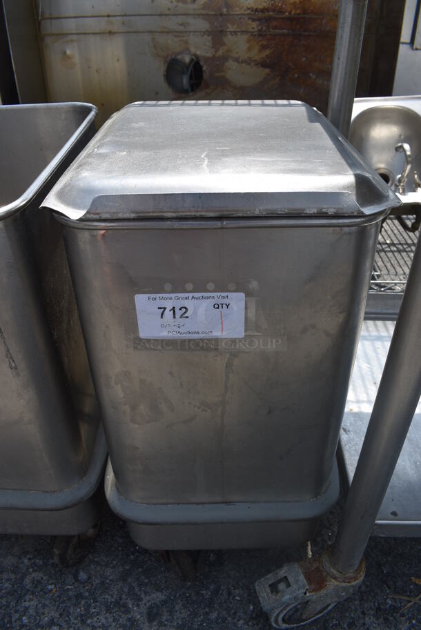 Stainless Steel Commercial Ingredient Bin w/ Lid on Commercial Casters. 13x18x27