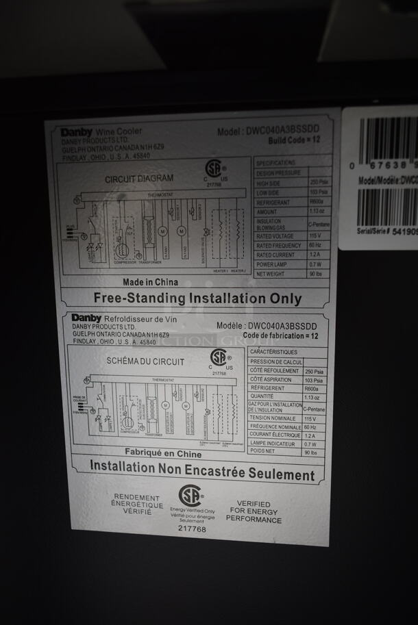 BRAND NEW SCRATCH AND DENT! Danby DWC040A3BSSDD 38 Bottle Dual Zone Free Standing Wine Cooler Merchandiser. 115 Volts, 1 Phase. Tested and Working! - Image 4 of 6