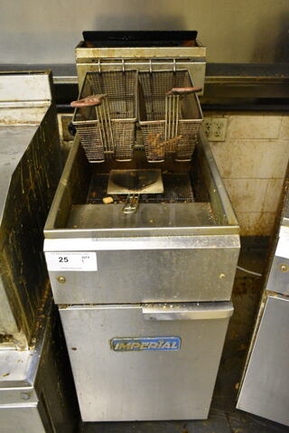 Imperial Stainless Steel Commercial Floor Style Natural Gas Powered Deep Fat Fryer w/ 2 Metal Fry Baskets. This Unit Was In Working Condition When the Restaurant Closed. (kitchen)