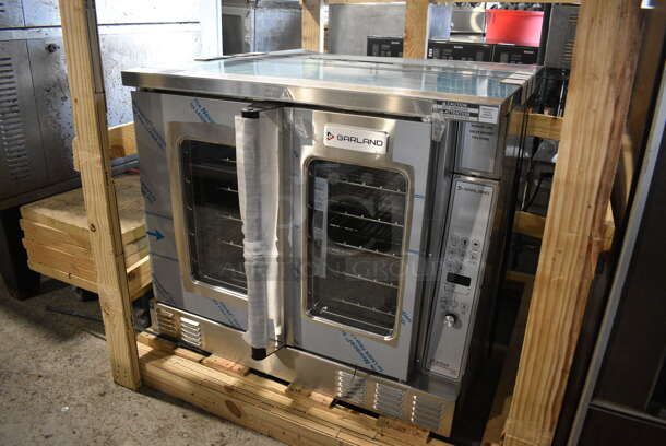 BRAND NEW! 2021 Garland Model MCO-GS-10 Stainless Steel Commercial Natural Gas Powered Full Size Convection Oven w/ view Through Doors, Metal Oven Racks and Thermostatic Controls. Stock Picture Used For Gallery. Does Not Include Legs. 60,000 BTU. 38x38x33 - Image 3 of 8