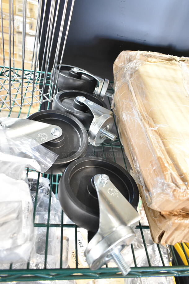 4 BRAND NEW SCRATCH AND DENT! Various Items Including 460EC1810BSK Regency Chrome Storage Basket for Wire Shelving - 17 3/8" x 7 1/2" x 10", 4 Commercial Casters, TableCraft Bullet Card Holder, BN-101. 4 Times Your Bid!  - Image 2 of 7