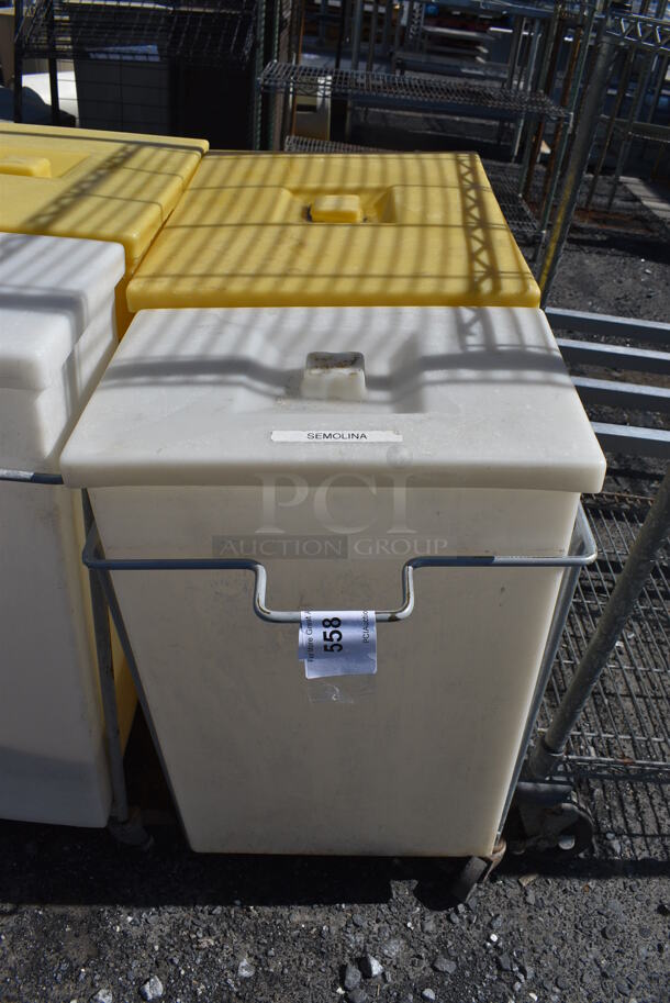 Two Poly Ingredient Bins on Metal Frame w/ Commercial Casters. Missing 1 Caster. 15x31x28.5 - Image 1 of 5