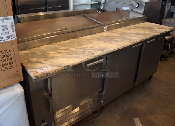 2011 Leader PT84 S/C Stainless Steel Commercial Pizza Prep Table w/ Oversized Marble Cutting Board on Commercial Casters. 115 Volts, 1 Phase. Tested and Working!
