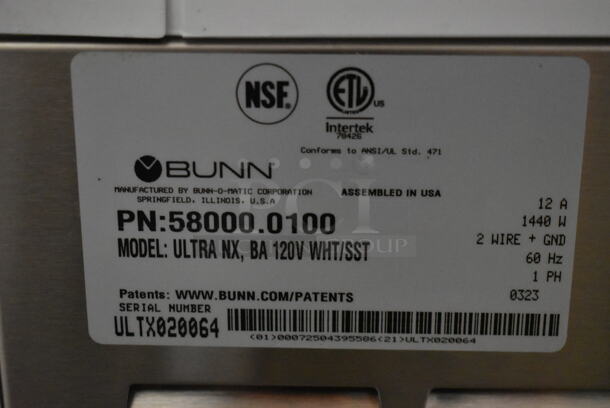 BRAND NEW SCRATCH AND DENT! 2023 Bunn Ultra NX White and Stainless Steel Commercial Countertop Double 3 Gallon Slushy Machine Base. 120 Volts, 1 Phase. Tested and Working! - Image 4 of 6