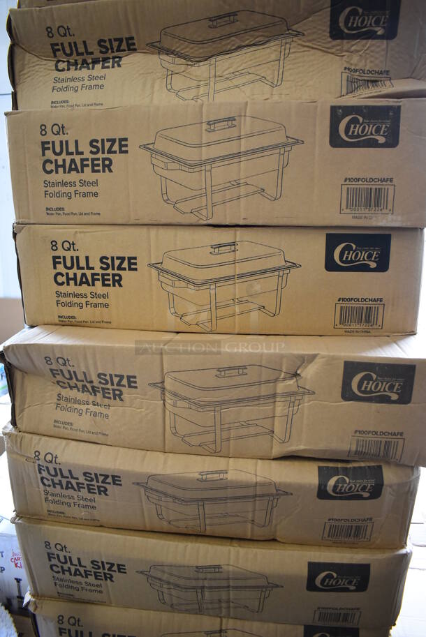 7 BRAND NEW IN BOX! Choice Aluminum 8 Quart Full Size Chafing Dish w/ Drop In and Lid. 23x14.5x12. 7 Times Your Bid! - Image 6 of 7