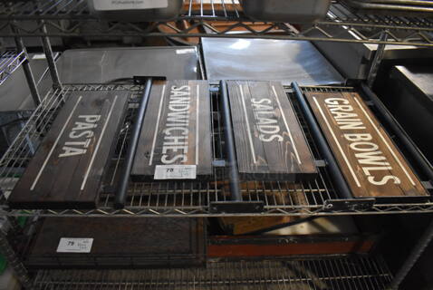 ALL ONE MONEY! Tier Lot of 4 Wooden and Metal Signs; Grain Bowls, Salads, Sandwiches and Pasta