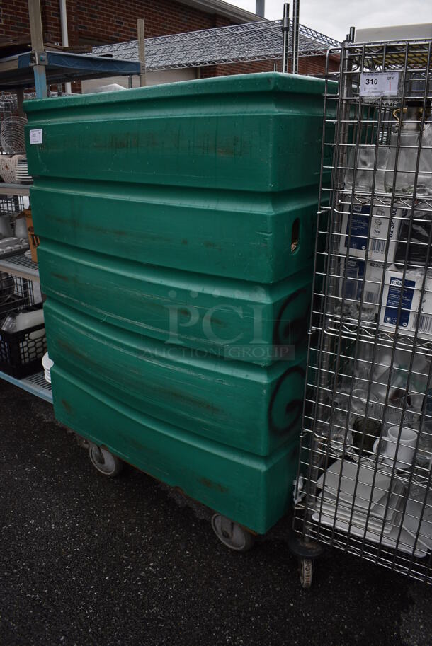 Green Poly Portable Bin on Commercial Casters w/ Contents Including Stock Pot and Poly Bins. 48x26x65 - Image 2 of 9