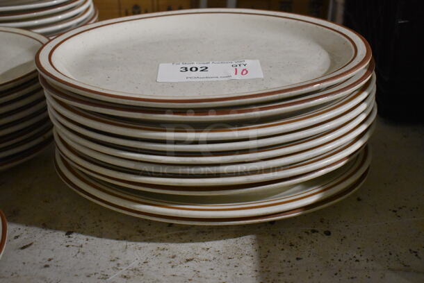 10 White Ceramic Oval Plates w/ Brown Lines on Rim. 13x10.5x1. 10 Times Your Bid! - Image 2 of 3