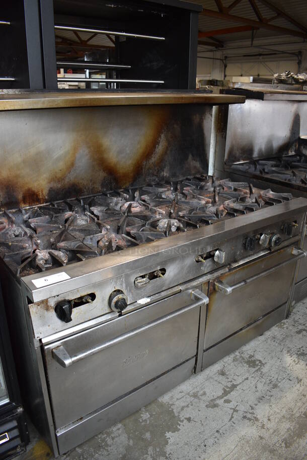 Garland SunFire Stainless Steel Commercial Natural Gas Powered 10 Burner Range w/ 2 Ovens, Over Shelf and Back Splash. 59x34.5x57.5 - Image 5 of 7