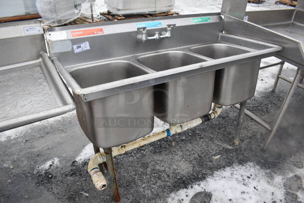 Stainless Steel Commercial 3 Bay Sink w/ Faucet and Handles. 57x27x41. Bays 16x19x13 - Image 2 of 4