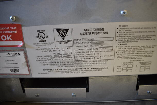 BRAND NEW SCRATCH AND DENT! 2023 Avantco 177CAG24TG Stainless Steel Commercial Countertop Natural Gas Powered Flat Top Griddle. 35,000 BTU.  - Image 5 of 5