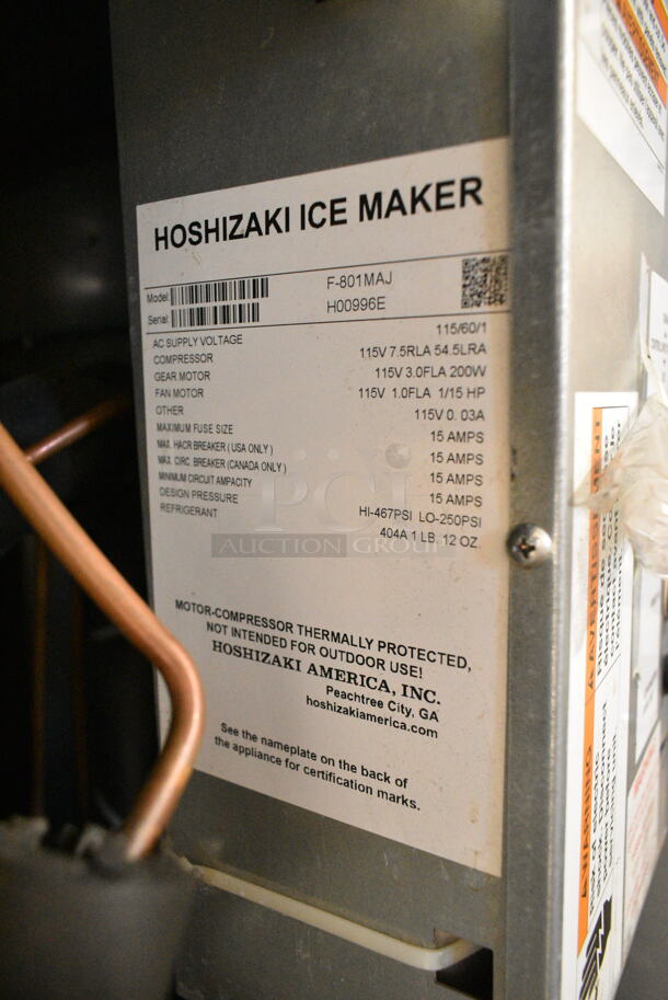 Hoshizaki F-801MAJ Stainless Steel Commercial Ice Machine Head on Hoshizaki B-500PF Commercial Ice Bin. 115 Volts, 1 Phase.  - Image 7 of 8